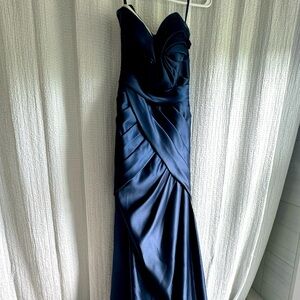 Midnight Blue Satin Mermaid Gown